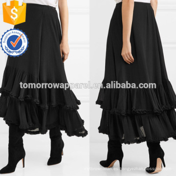 Nueva moda de algodón negro en capas con volantes asimétrico dobladillo Midi falda Fabricación al por mayor de moda mujeres ropa (TA0016S)